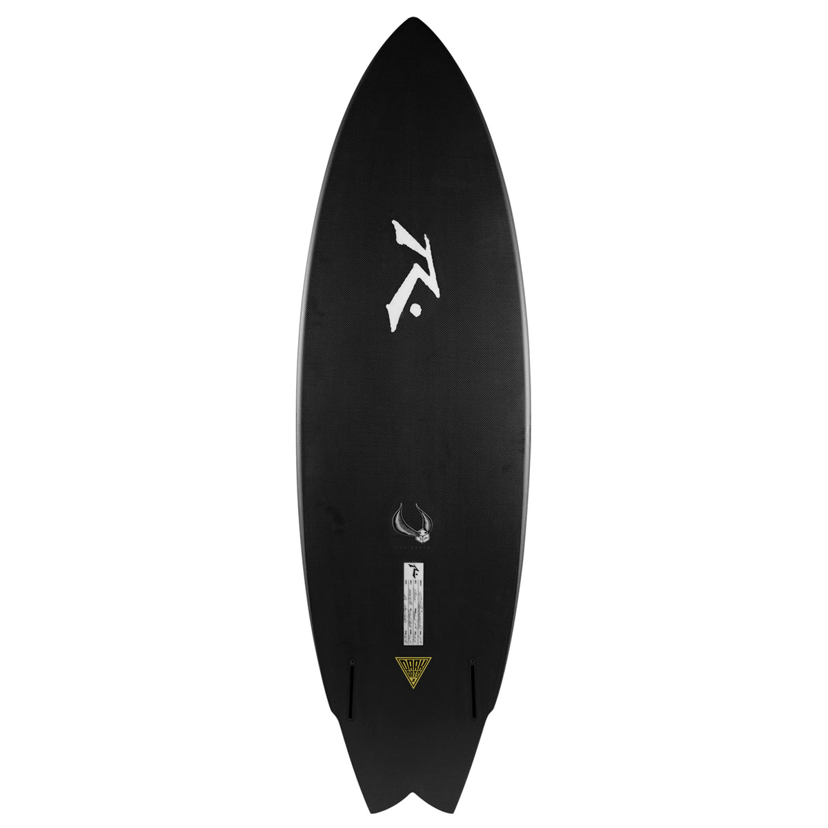 The Deuce Performance Twin Fin Surfboard - Rusty Surfboards + Noel Salas Collaboration - Bottom View - Dark Arts Carbon Construction