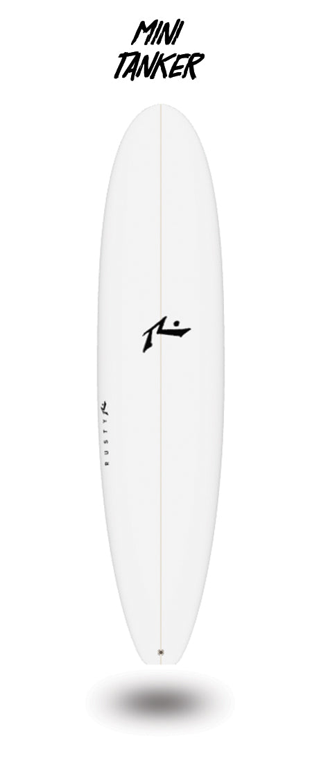 rusty custom Mini Tanker longboard surfboard