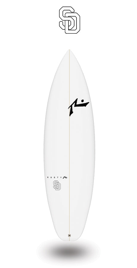 rusty custom SD surfboard