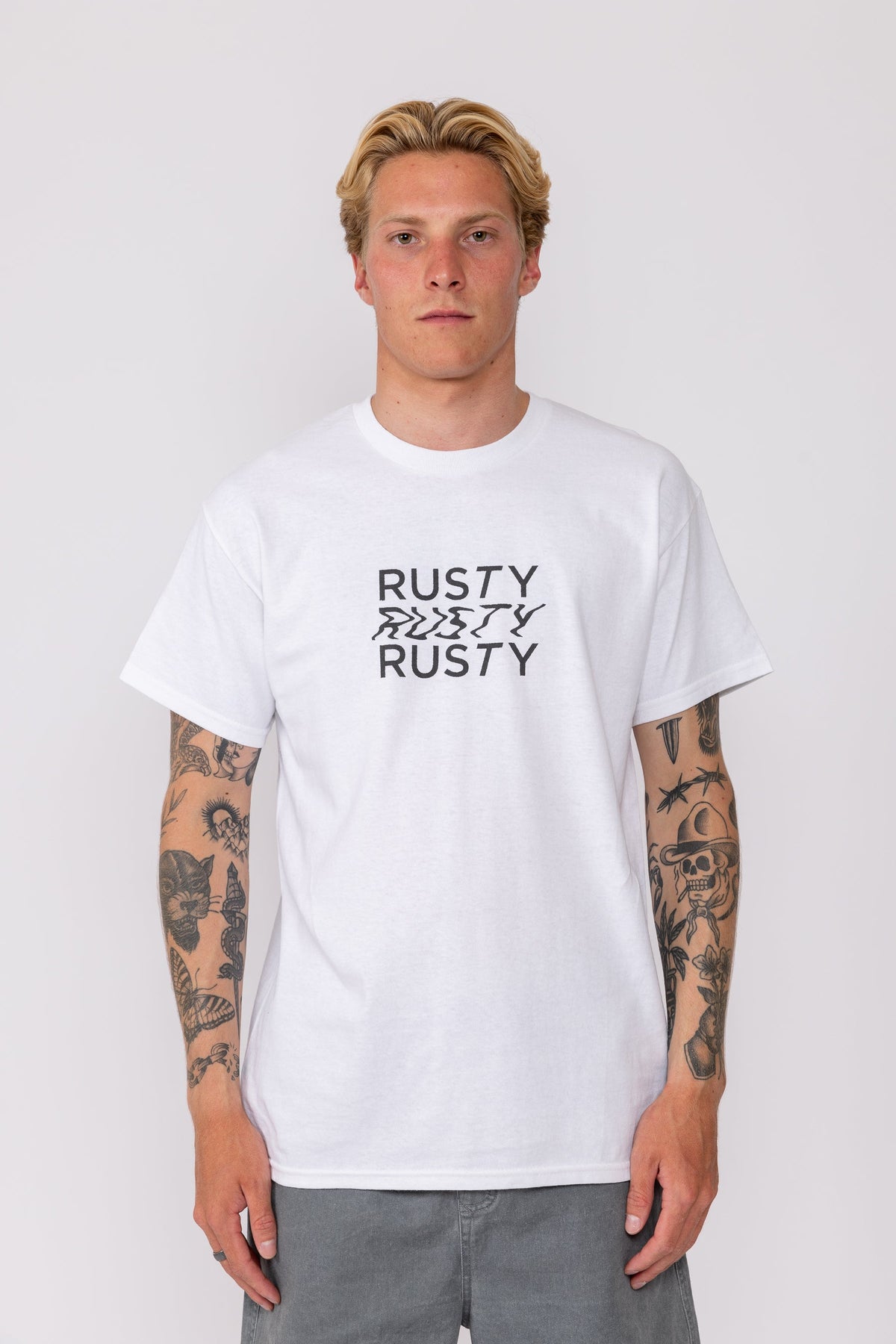 Rusty USA Warpped Logo Ss Tee WHITE