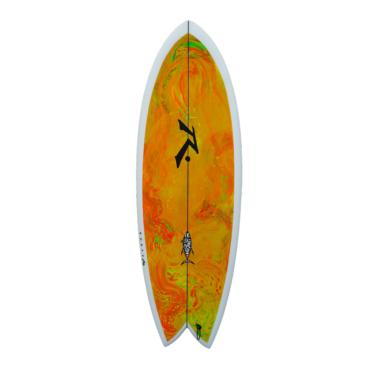 419fish - Alternative - Rusty Surfboards - Top View - Orange Green Swirl
